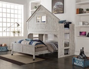 Donco Kids Club House Low Loft Twin Bed with Full Caster Bed in Brushed Driftwood Finish