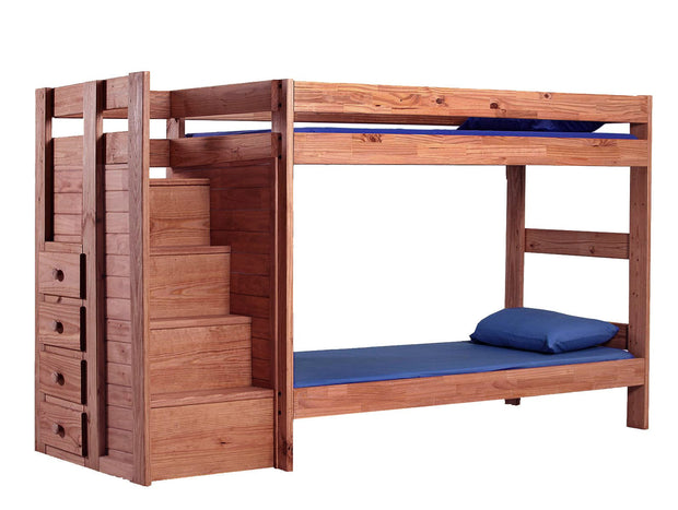 Chelsea Home Furniture Twin Over Twin Reversible Staircase Bunk Bed Mahogany Stain