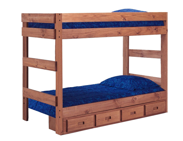 Chelsea Home Furniture Twin Over Twin One Piece Bunk Bed with Storage Mahogany Stain