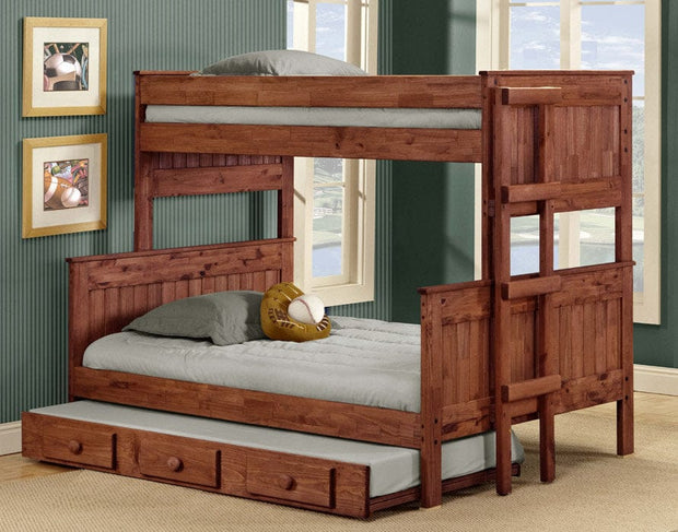 Chelsea Home Furniture Twin Extra Long over Full Stackable Bunk Bed with Trundle Mahogany